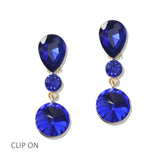 112815, TEARDROP AND ROUND CRYSTAL TIERED DROP CLIP ON EARRINGS