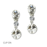 112815, TEARDROP AND ROUND CRYSTAL TIERED DROP CLIP ON EARRINGS