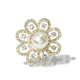 112821, PEARL AND CRYSTAL PAVE FLORAL STRETCH RING