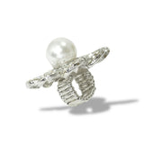 112821, PEARL AND CRYSTAL PAVE FLORAL STRETCH RING