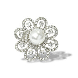 112821, PEARL AND CRYSTAL PAVE FLORAL STRETCH RING