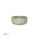 112832, 14K GOLD PLATED MULTI ROW PAVE CZ DESIGNER INSPIRED RING