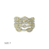 112833, 14K GOLD PLATED TWO TONE MULTI ROW CABLE BAND DESIGNER INSPIRED RING