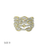 112833, 14K GOLD PLATED TWO TONE MULTI ROW CABLE BAND DESIGNER INSPIRED RING