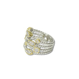 112833, 14K GOLD PLATED TWO TONE MULTI ROW CABLE BAND DESIGNER INSPIRED RING
