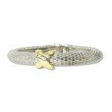 112840, 14K GOLD PLATED X ACCENT MESH WOVEN HINGED BANGLE DESIGNER INSPIRED BRACELET