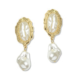 112844, TEXTURED METALLIC BAROQUE PEARL DROP EARRINGS