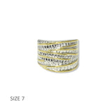 112846, 14K GOLD PLATED TWO TONE MULTI ROW TEXTURED DESIGNER INSPIRED RING