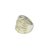 112846, 14K GOLD PLATED TWO TONE MULTI ROW TEXTURED DESIGNER INSPIRED RING