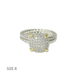 112847, 14K GOLD PLATED TWO TONE PAVE CZ CUSHION DESIGNER INSPIRED RING