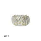 112848, 14K GOLD PLATED TWO TONE CAVIAR CZ X DESIGNER INSPIRED RING