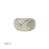 112848, 14K GOLD PLATED TWO TONE CAVIAR CZ X DESIGNER INSPIRED RING