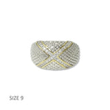 112848, 14K GOLD PLATED TWO TONE CAVIAR CZ X DESIGNER INSPIRED RING