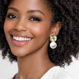 112850, TEXTURED METALLIC PEARL DROP EARRINGS