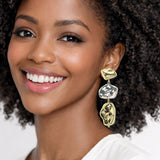 112854, TWO TONE ORGANIC PEBBLE TIERED DROP EARRINGS