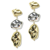 112854, TWO TONE ORGANIC PEBBLE TIERED DROP EARRINGS