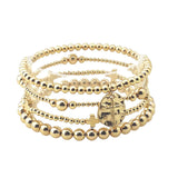 112858, HAMMERED CROSS CHARM MULTI LAYER BEADED STRETCH BRACELET