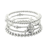112858, HAMMERED CROSS CHARM MULTI LAYER BEADED STRETCH BRACELET