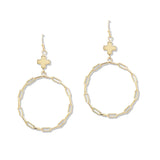 112860, CROSS ACCENT PAPERCLIP HOOP DROP EARRINGS