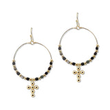112878, CROSS ACCENT BEADED HOOP EARRINGS
