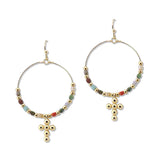 112878, CROSS ACCENT BEADED HOOP EARRINGS