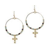 112878, CROSS ACCENT BEADED HOOP EARRINGS