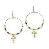 112878, CROSS ACCENT BEADED HOOP EARRINGS