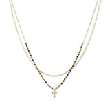 112879, DAINTY CROSS CHARM BEADED LAYERED NECKLACE