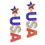 112883, USA PATRIOTIC CRYSTAL AMERICAN STAR DANGLE EARRINGS