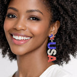 112883, USA PATRIOTIC CRYSTAL AMERICAN STAR DANGLE EARRINGS