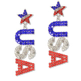 112883, USA PATRIOTIC CRYSTAL AMERICAN STAR DANGLE EARRINGS