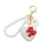 112888, PEARL WRISTLET CRYSTAL HEART KEYCHAIN AND BAG CHARM