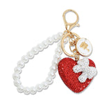 112888, PEARL WRISTLET CRYSTAL HEART KEYCHAIN AND BAG CHARM