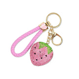 112889, BRAIDED LEATHER PAVE STRAWBERRY KEYCHAIN AND BAG CHARM