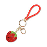 112889, BRAIDED LEATHER PAVE STRAWBERRY KEYCHAIN AND BAG CHARM