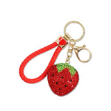 112889, BRAIDED LEATHER PAVE STRAWBERRY KEYCHAIN AND BAG CHARM