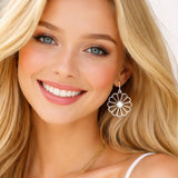 112892, OPENWORK FLORAL WIRE DAISY DROP EARRINGS