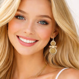 112893, GEOMETRIC TEXTURED WOOD TIERED DROP DANGLE EARRINGS