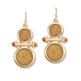 112893, GEOMETRIC TEXTURED WOOD TIERED DROP DANGLE EARRINGS