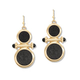 112893, GEOMETRIC TEXTURED WOOD TIERED DROP DANGLE EARRINGS