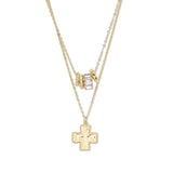 112904, HAMMERED CROSS AND RONDELLE CHARM LAYERED NECKLACE