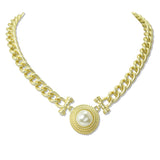 112919, 14K GOLD PLATED MEDALLION CENTERPIECE CURB CHAIN NECKLACE