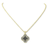 112920, 14K GOLD PLATED CZ QUATREFOIL PENDANT NECKLACE