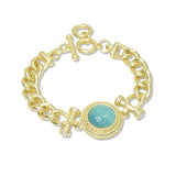 112928, 14K GOLD PLATED MEDALLION CENTERPIECE CURB CHAIN BRACELET