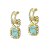 112943, 14K GOLD PLATED RECTANGULAR TURQUOISE C-HOOP EARRINGS