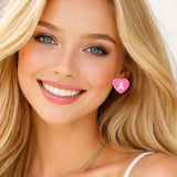 112949, PINK RIBBON HEART ENAMEL STUD EARRINGS