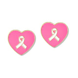 112949, PINK RIBBON HEART ENAMEL STUD EARRINGS