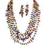 112958, MULTI STRAND WOVEN ELONGATED CHIP BEAD STATEMENT NECKLACE