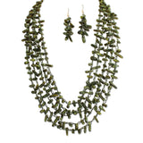 112958, MULTI STRAND WOVEN ELONGATED CHIP BEAD STATEMENT NECKLACE
