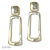 112963, PLATED SCULPTURAL OPEN GEOMETRIC CLIP ON DROP EARRINGS